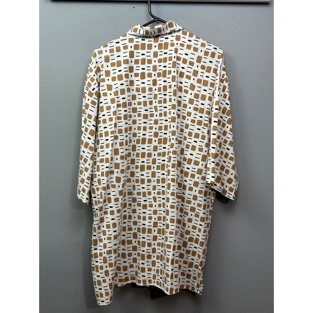 Trust Shirt Mens 3X Linen Blend Short Sleeve Button Down Geo Print White NEW - Picture 2 of 9